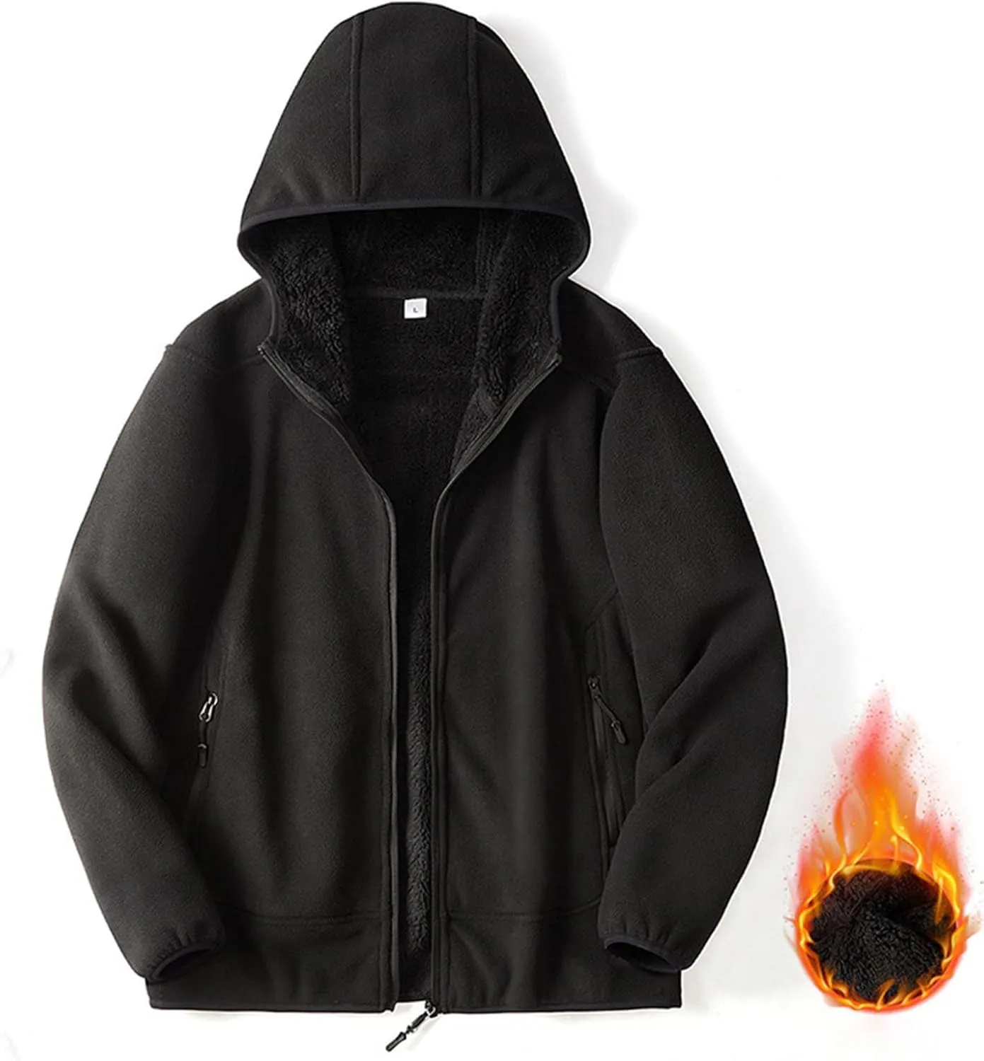 Mens Fleece Lined Hoodie Zip Up Sherpa Lined Sweatshirt Jacket Winter Warm Oversized Hooded Top with Zipper Pockets