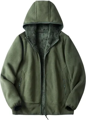 Mens Fleece Lined Hoodie Zip Up Sherpa Lined Sweatshirt Jacket Winter Warm Oversized Hooded Top with Zipper Pockets