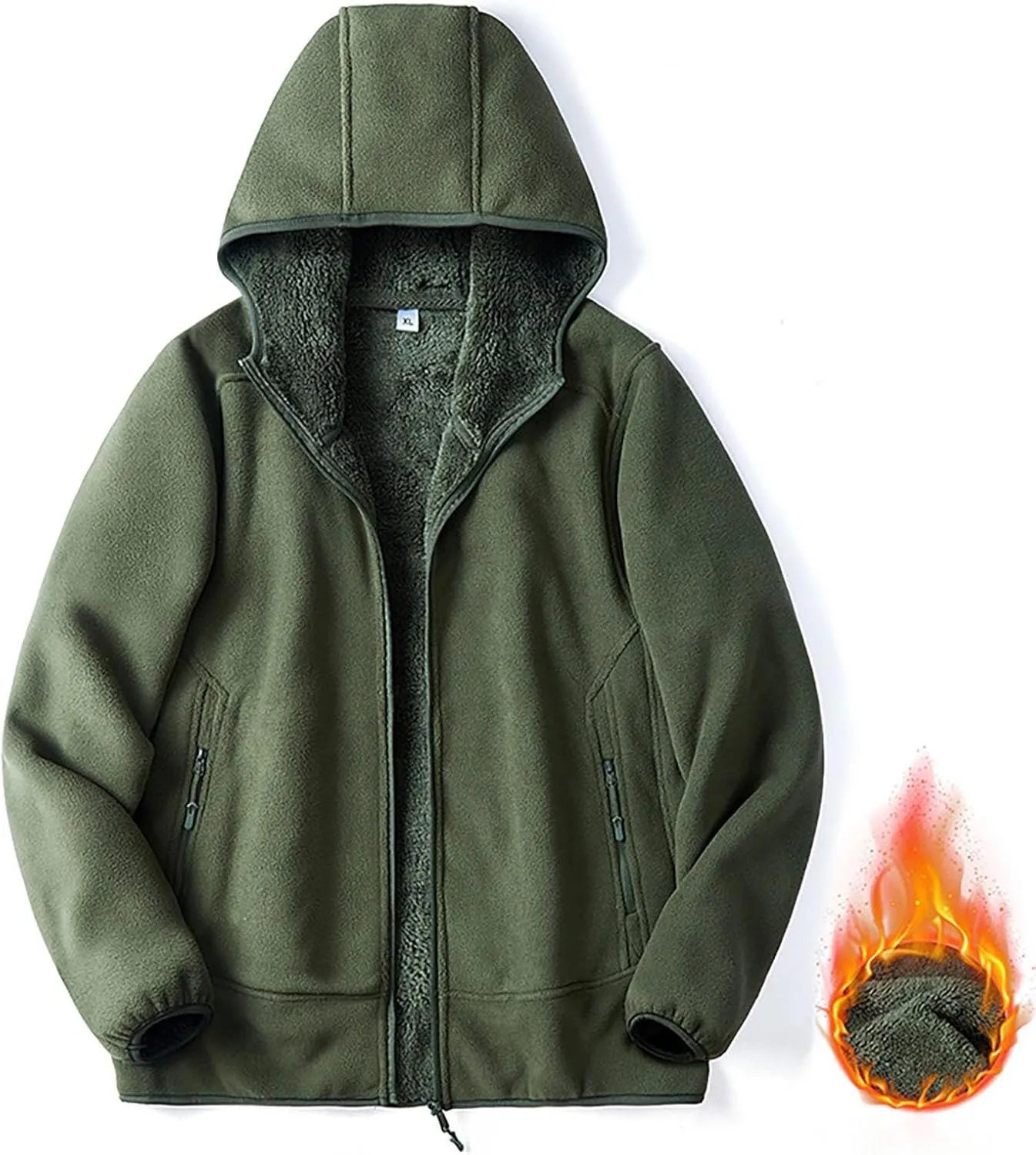 Mens Fleece Lined Hoodie Zip Up Sherpa Lined Sweatshirt Jacket Winter Warm Oversized Hooded Top with Zipper Pockets