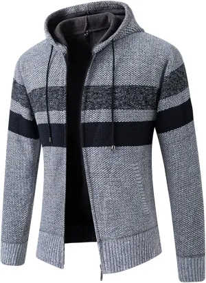 Men's Fleece Sweater Jackets Warm Zip Up Hooded Winter Coats Slim Fit Colorblock Padded Fuzzy Sherpa Jacket Hoodies