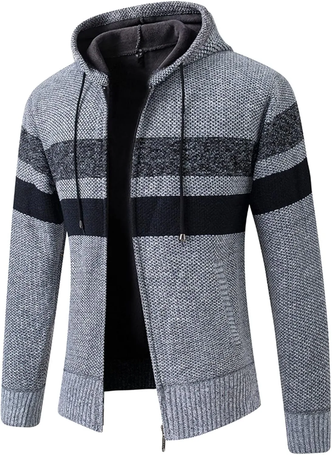 Men's Fleece Sweater Jackets Warm Zip Up Hooded Winter Coats Slim Fit Colorblock Padded Fuzzy Sherpa Jacket Hoodies