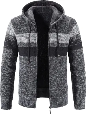 Men's Fleece Sweater Jackets Warm Zip Up Hooded Winter Coats Slim Fit Colorblock Padded Fuzzy Sherpa Jacket Hoodies