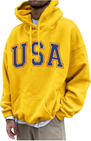 Men's Graphic Letter Print Drawstring Street Hoodies Oversized Vintage Long Sleeve Sweatshirts