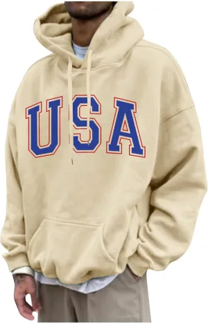 Men's Graphic Letter Print Drawstring Street Hoodies Oversized Vintage Long Sleeve Sweatshirts