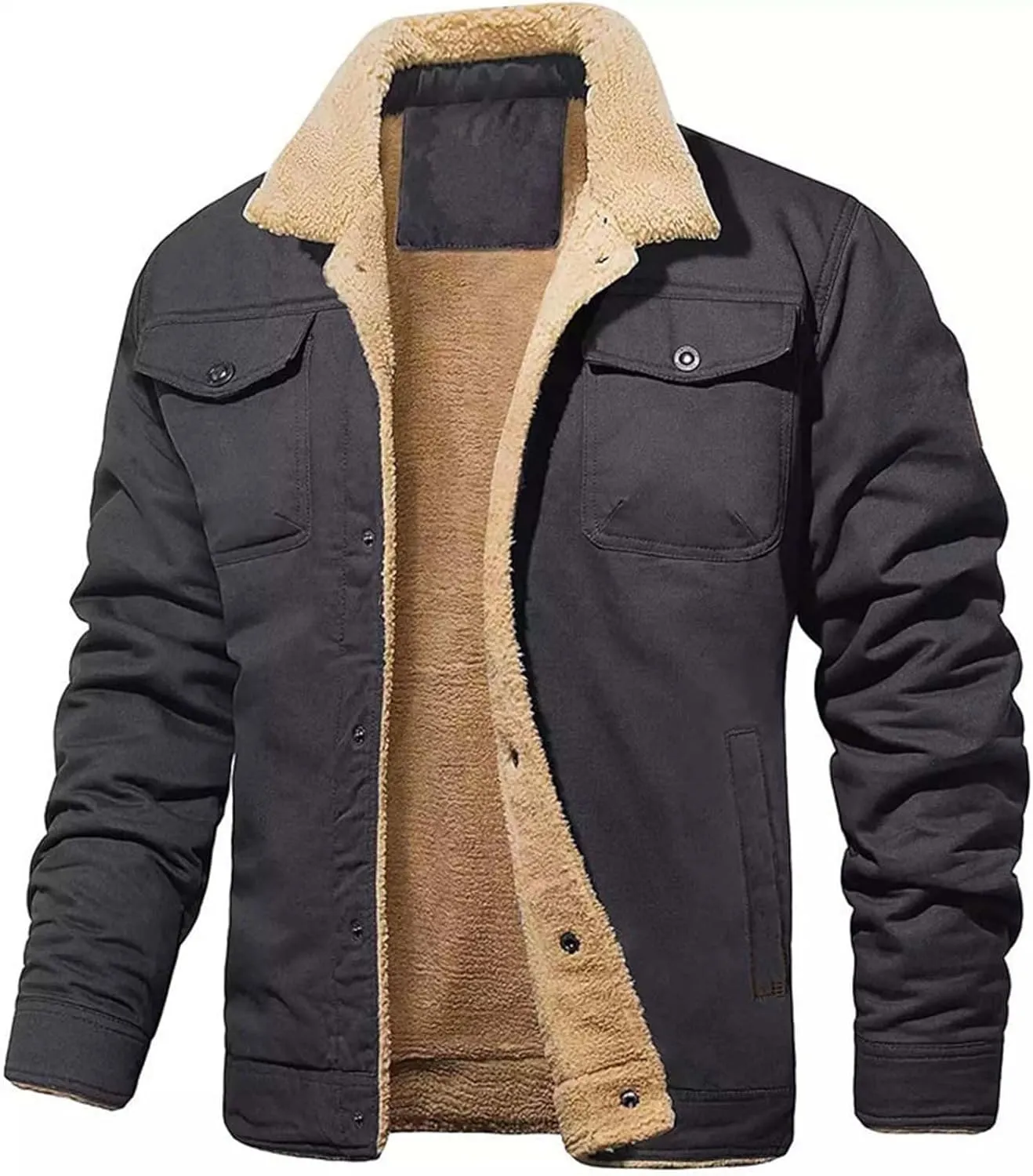 Mens Heavy Winter Outdoor Work Jacket Mens Winter Warm Jacket Mens Casual Vintage Street Fashion Jacket with Pockets