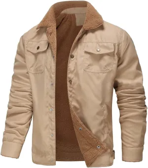 Mens Heavy Winter Outdoor Work Jacket Mens Winter Warm Jacket Mens Casual Vintage Street Fashion Jacket with Pockets