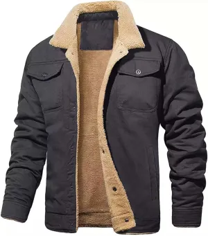 Mens Heavy Winter Outdoor Work Jacket Mens Winter Warm Jacket Mens Casual Vintage Street Fashion Jacket with Pockets
