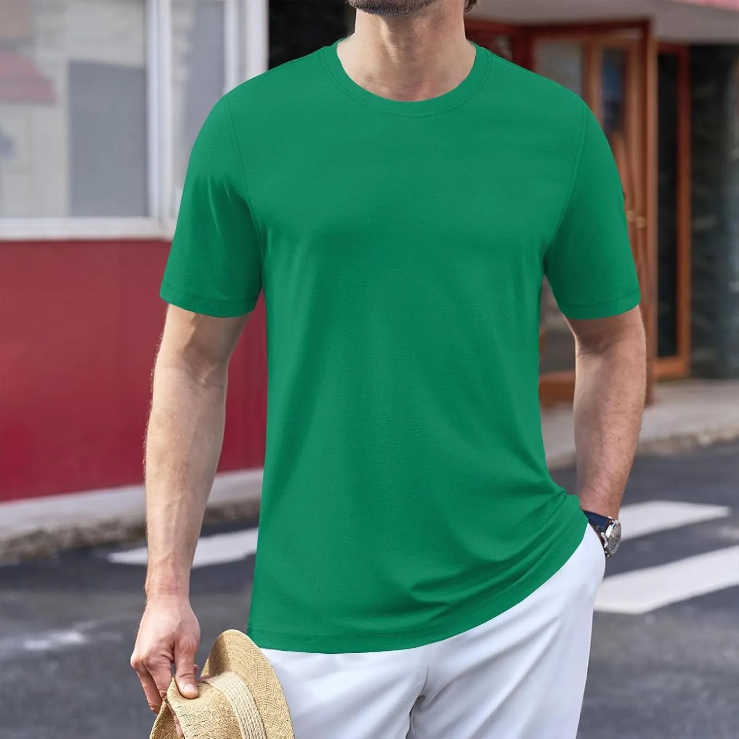 Mens Heavyweight Cotton T-Shirts Crew Neck Summer Loose Big and Tall T Shirts Quick Dry Running Athletic Gym Tees