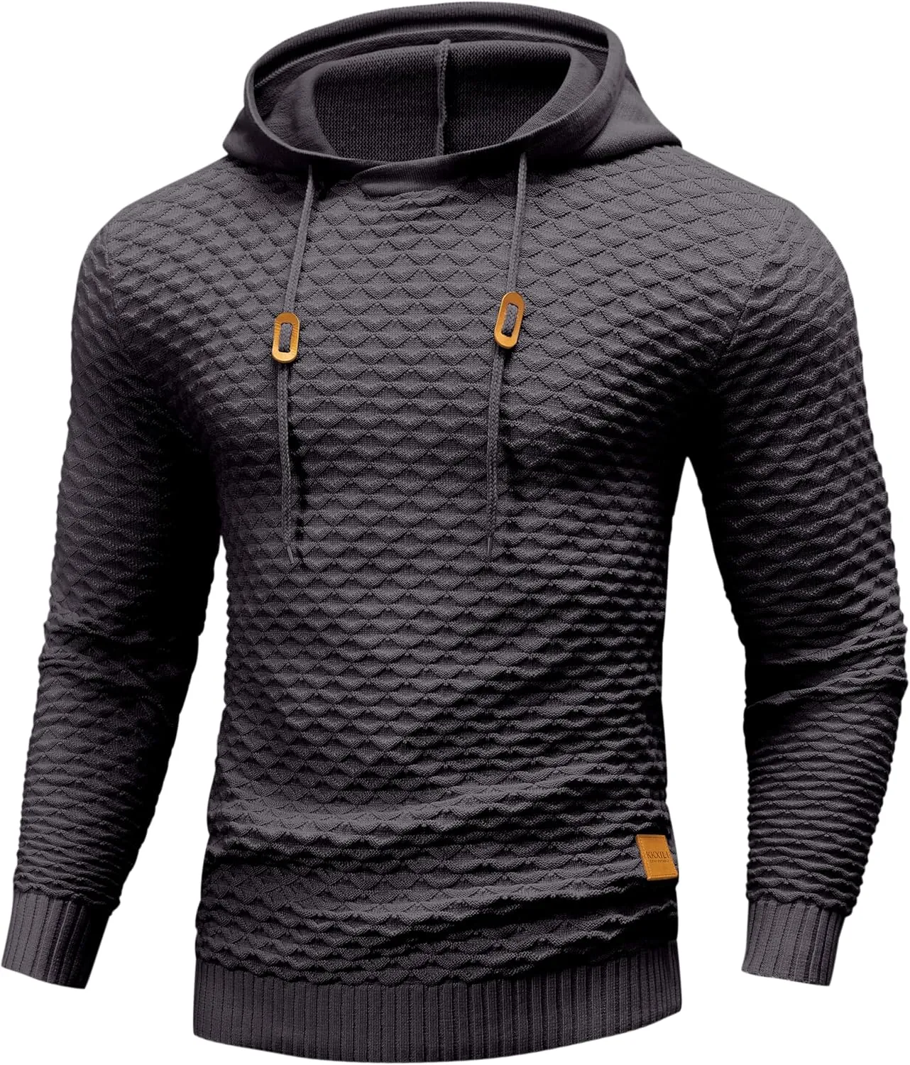 Mens Hooded Sweatshirt Casual Long Sleeve Drawstring Solid Knitted Hoodie Pullover Sweater