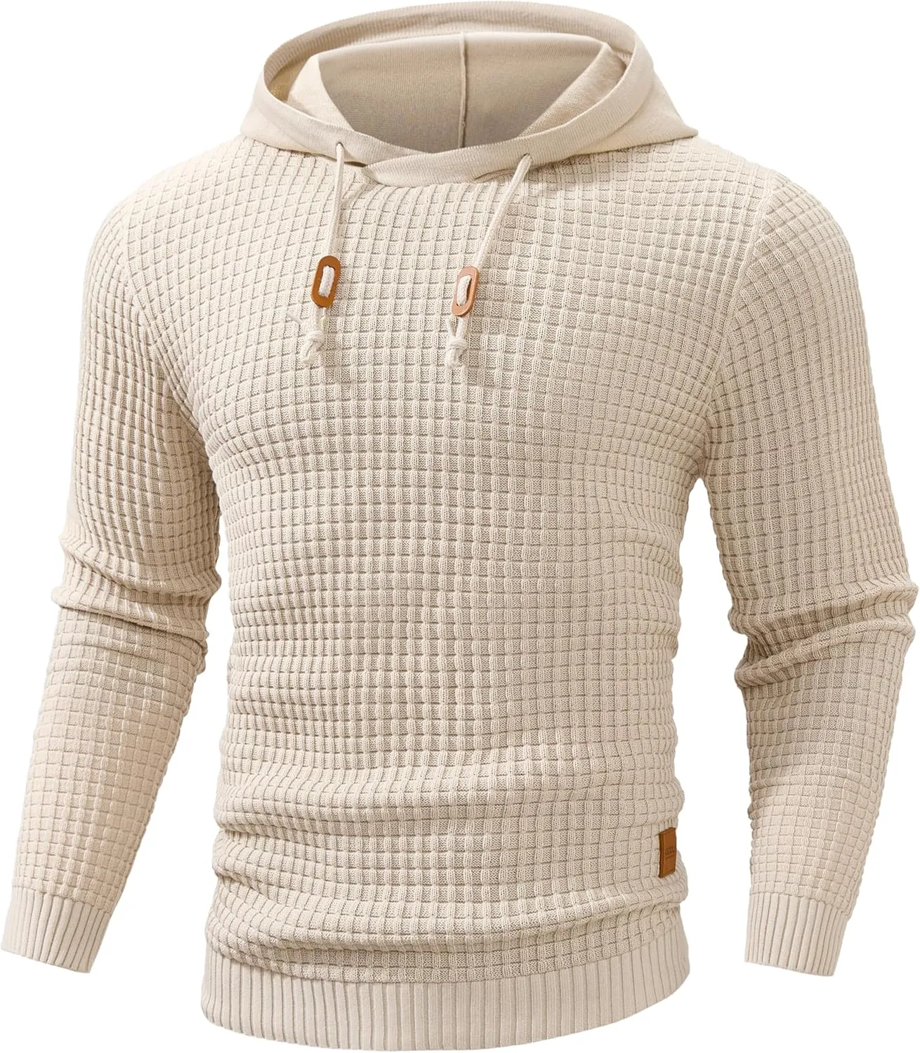 Mens Hooded Sweatshirt Casual Long Sleeve Drawstring Solid Knitted Hoodie Pullover Sweater