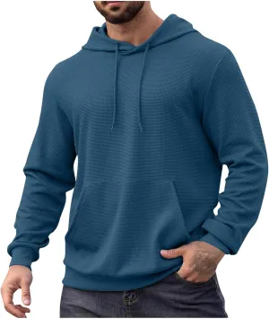 Mens Hooded Sweatshirt Long Sleeve Drawstring Solid Color Hoodies With Pocket Casual Relaxed Fit Pullover Shirts Tops