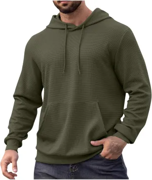 Mens Hooded Sweatshirt Long Sleeve Drawstring Solid Color Hoodies With Pocket Casual Relaxed Fit Pullover Shirts Tops