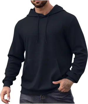 Mens Hooded Sweatshirt Long Sleeve Drawstring Solid Color Hoodies With Pocket Casual Relaxed Fit Pullover Shirts Tops