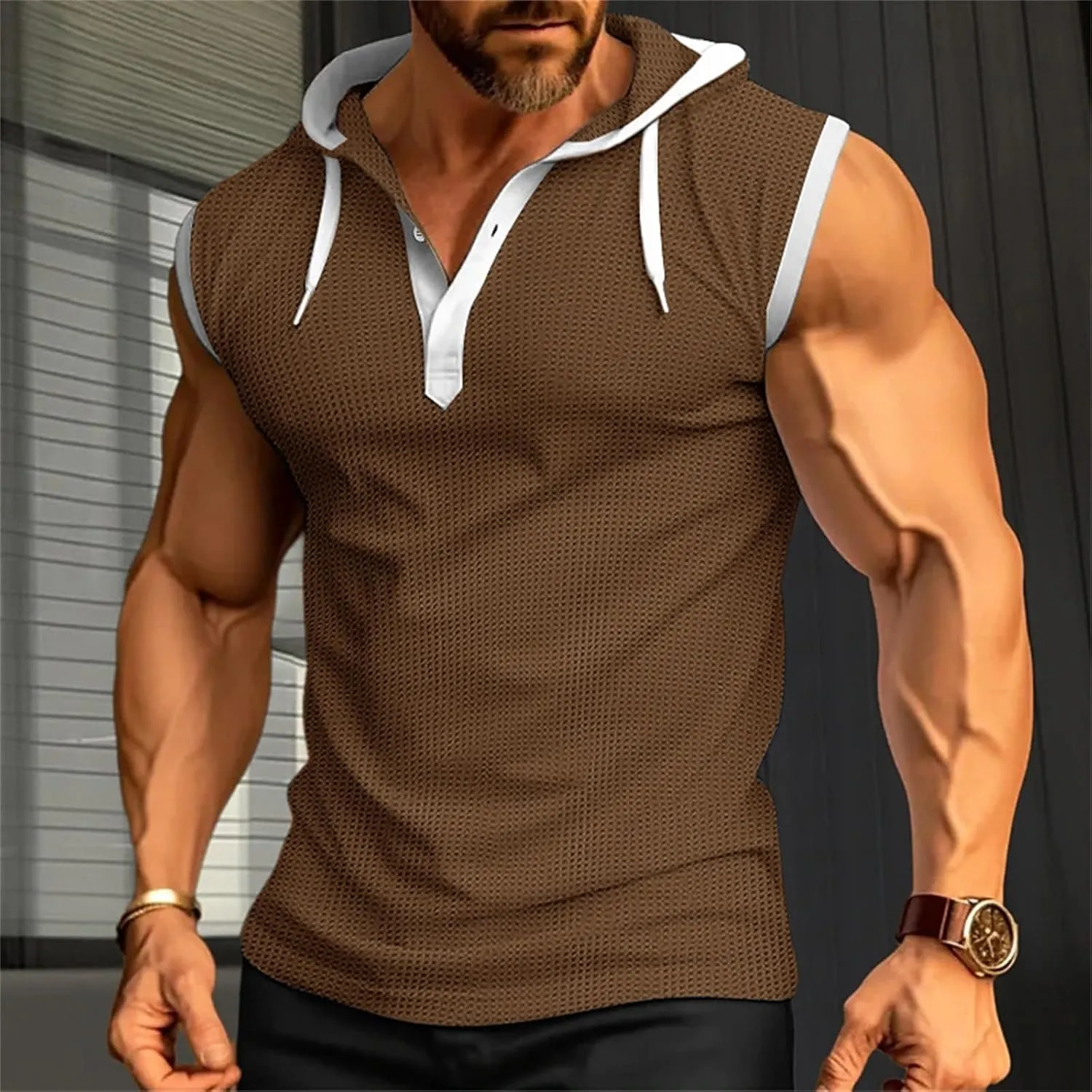 Men's Hooded Tank Tops Workout Sleeveless Hoodies Tee Shirt Muscle Athletic Gym Running Beach Tanks for Men Quick Dry