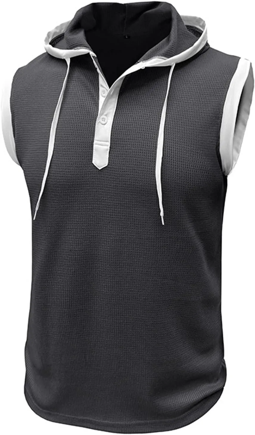 Men's Hooded Tank Tops Workout Sleeveless Hoodies Tee Shirt Muscle Athletic Gym Running Beach Tanks for Men Quick Dry