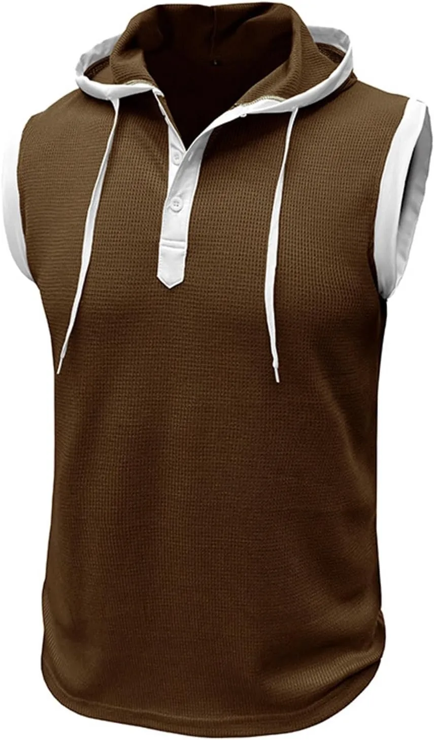 Men's Hooded Tank Tops Workout Sleeveless Hoodies Tee Shirt Muscle Athletic Gym Running Beach Tanks for Men Quick Dry