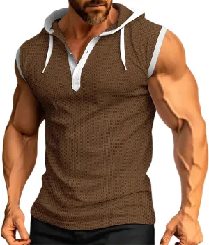 Men's Hooded Tank Tops Workout Sleeveless Hoodies Tee Shirt Muscle Athletic Gym Running Beach Tanks for Men Quick Dry
