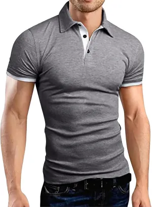 Mens Knit Polo Shirts Short Sleeve Casual Polo Sweaters Shirt Button V Neck Lapel Collared Sweater Cotton Basic Tees
