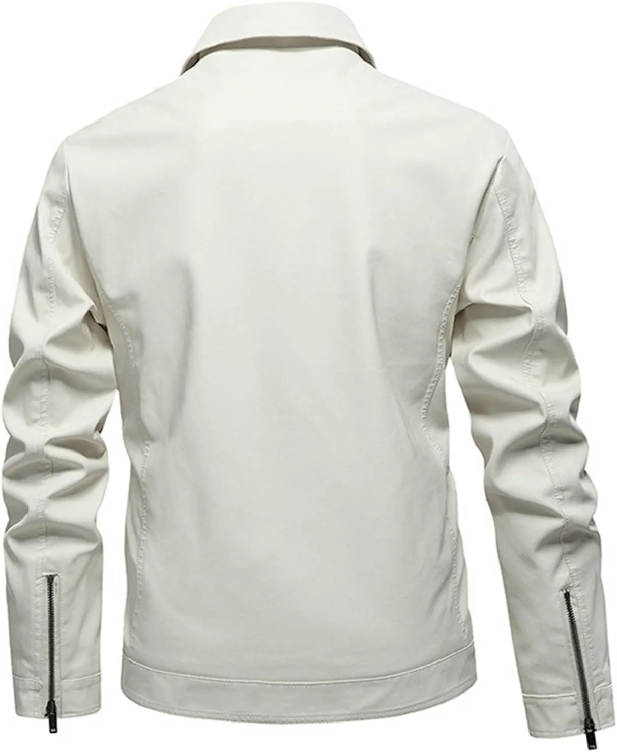 Mens Leather Jacket Lapel Collar PU Motorcycle Jacket Faux Zip-Up Slim Fitted Lightweight Moto Biker Coat Outwear