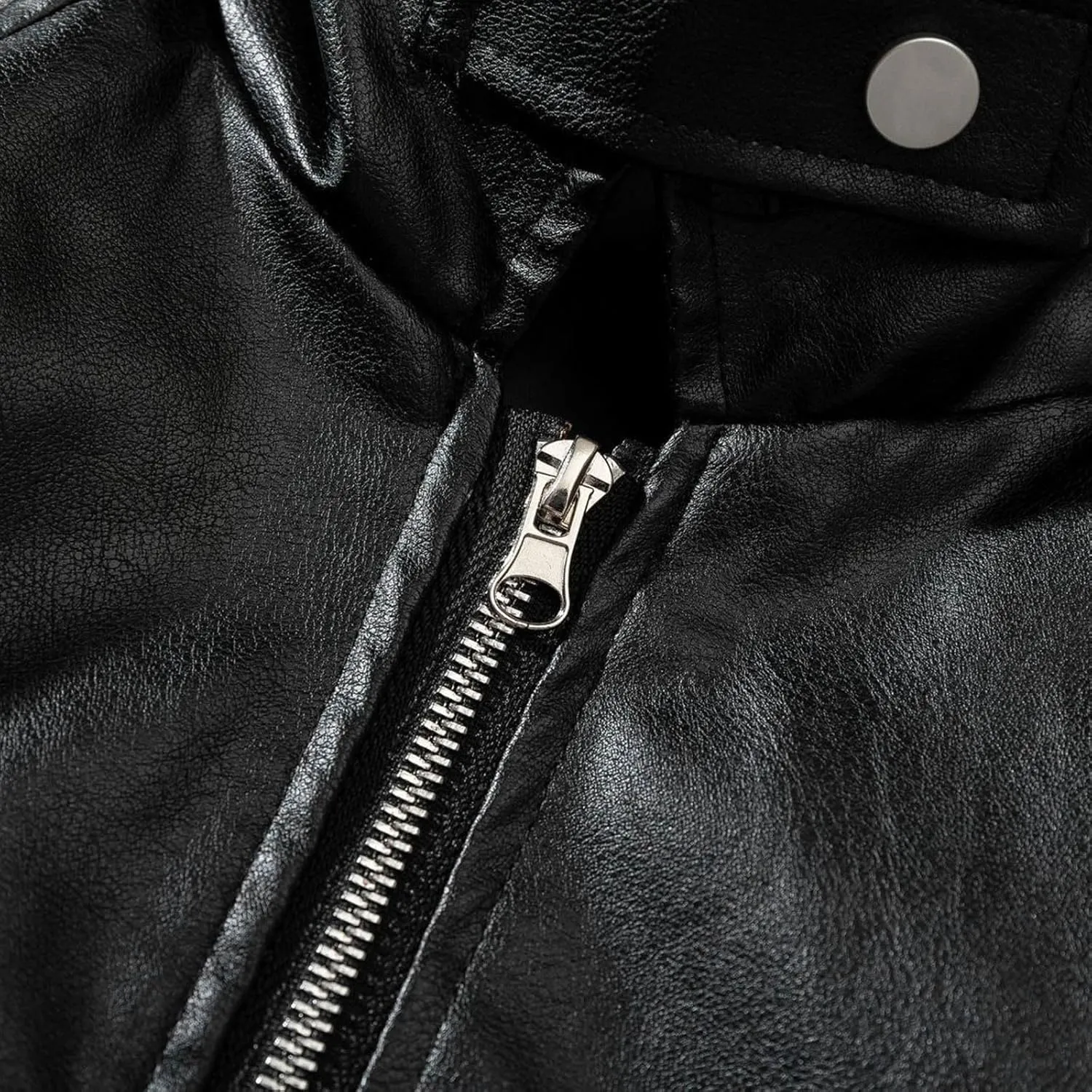 Mens Leather Jacket Lapel Collar PU Motorcycle Jacket Faux Zip-Up Slim Fitted Lightweight Moto Biker Coat Outwear