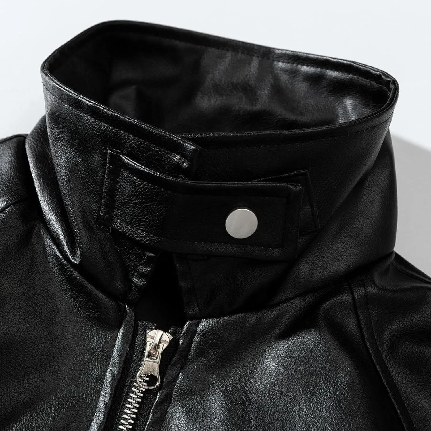 Mens Leather Jacket Lapel Collar PU Motorcycle Jacket Faux Zip-Up Slim Fitted Lightweight Moto Biker Coat Outwear