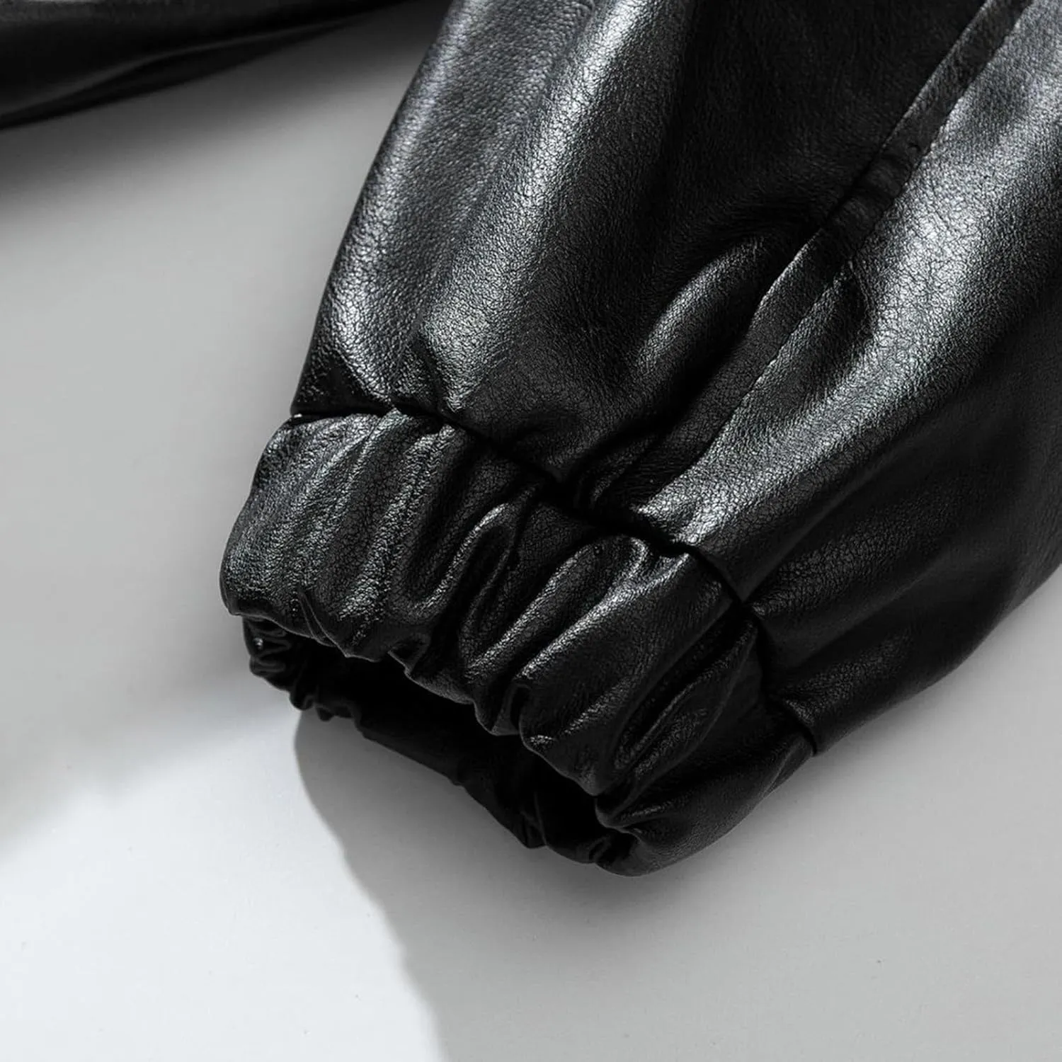 Mens Leather Jacket Lapel Collar PU Motorcycle Jacket Faux Zip-Up Slim Fitted Lightweight Moto Biker Coat Outwear