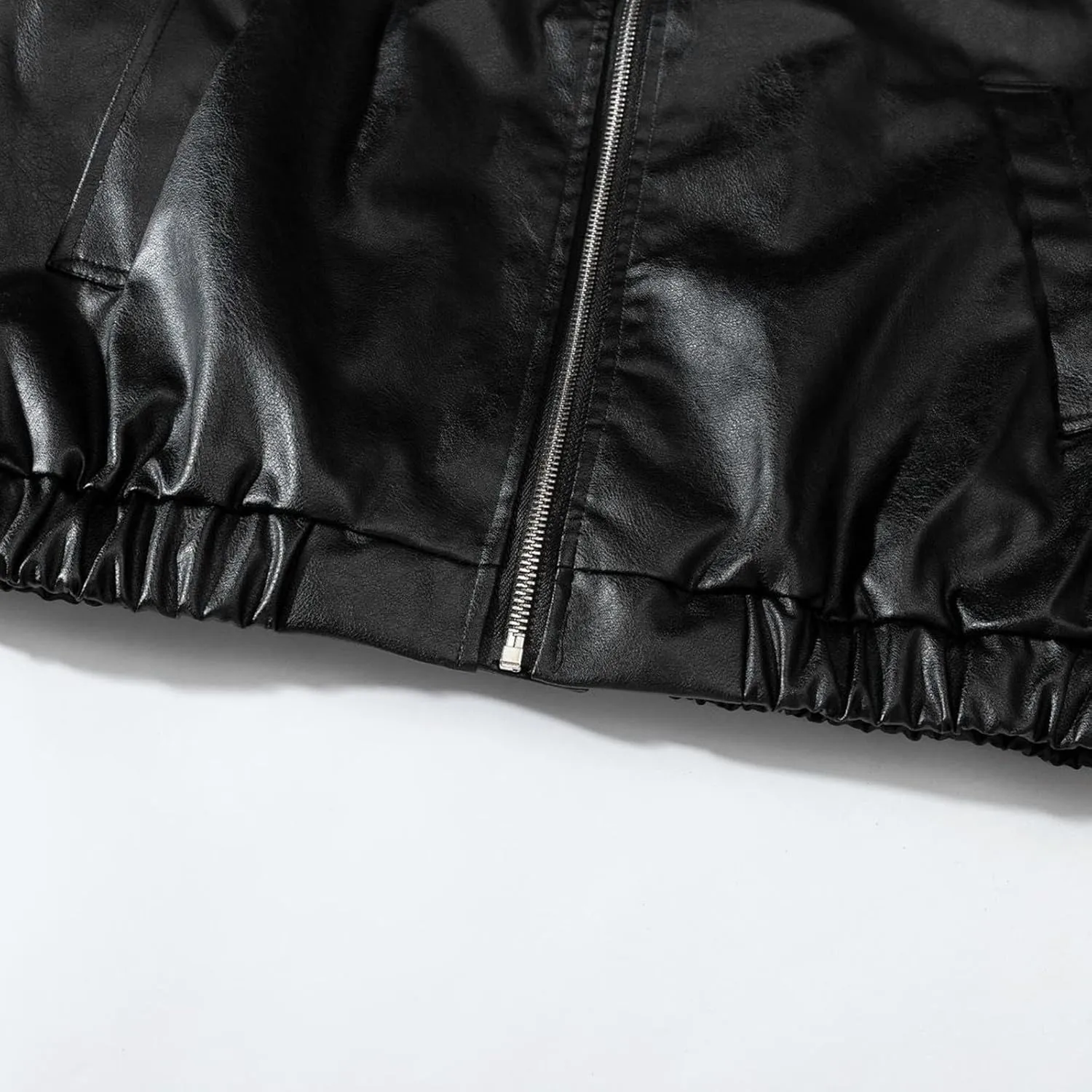 Mens Leather Jacket Lapel Collar PU Motorcycle Jacket Faux Zip-Up Slim Fitted Lightweight Moto Biker Coat Outwear