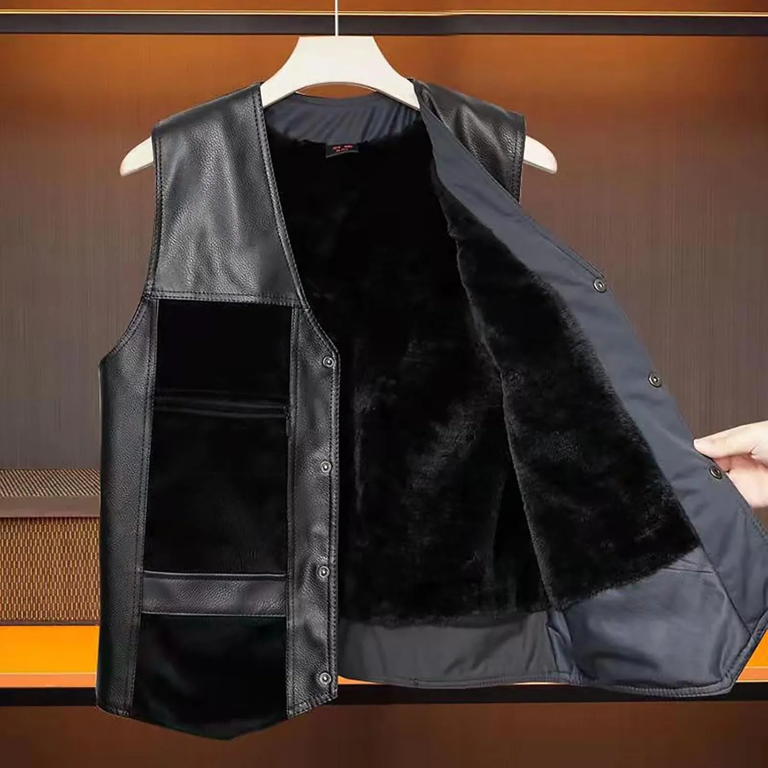 Mens Leather Vest Motorcycle Biker V Neck Sweater Vest Button Down Leather Bomber Jacket Men Classic