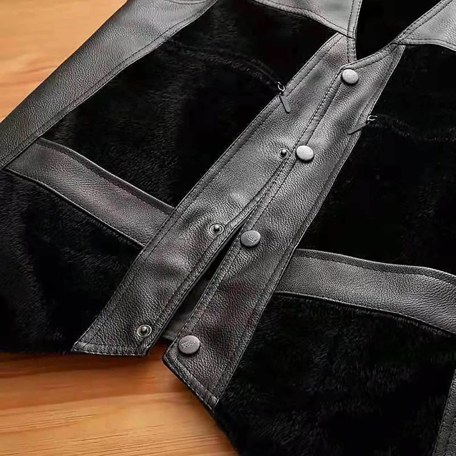 Mens Leather Vest Motorcycle Biker V Neck Sweater Vest Button Down Leather Bomber Jacket Men Classic