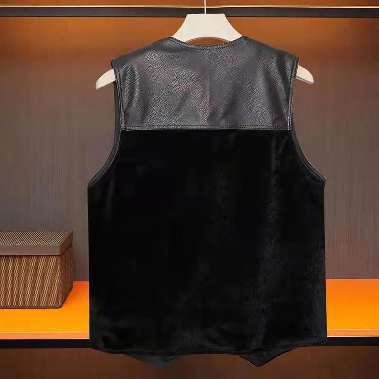 Mens Leather Vest Motorcycle Biker V Neck Sweater Vest Button Down Leather Bomber Jacket Men Classic