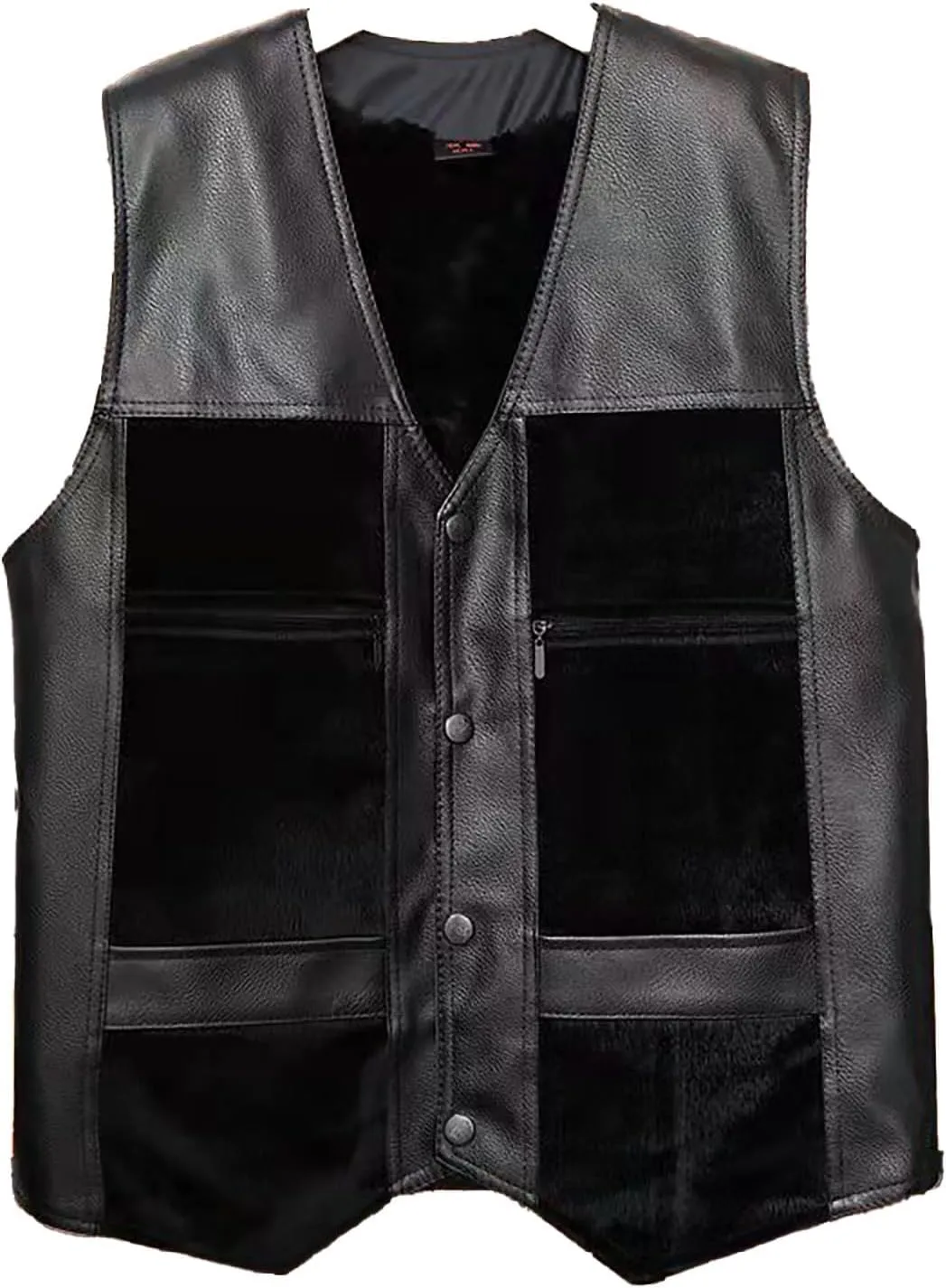 Mens Leather Vest Motorcycle Biker V Neck Sweater Vest Button Down Leather Bomber Jacket Men Classic