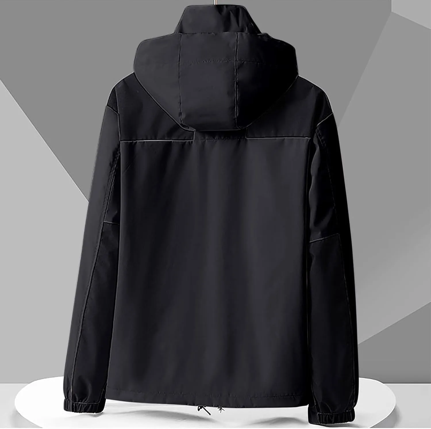 Men's Lightweight Comfy Casual Jacket Loose Fitted Color Blocking Outdoor Fall Long Sleeved Hooded Camping Jackets