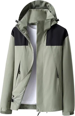 Men's Lightweight Comfy Casual Jacket Loose Fitted Color Blocking Outdoor Fall Long Sleeved Hooded Camping Jackets
