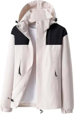 Men's Lightweight Comfy Casual Jacket Loose Fitted Color Blocking Outdoor Fall Long Sleeved Hooded Camping Jackets