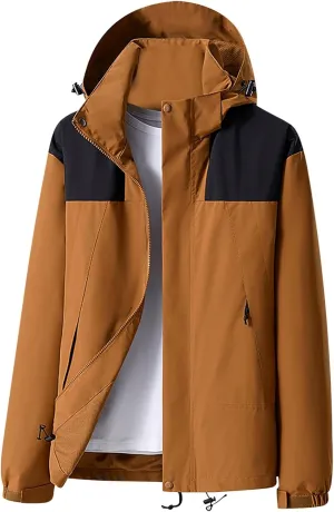 Men's Lightweight Comfy Casual Jacket Loose Fitted Color Blocking Outdoor Fall Long Sleeved Hooded Camping Jackets