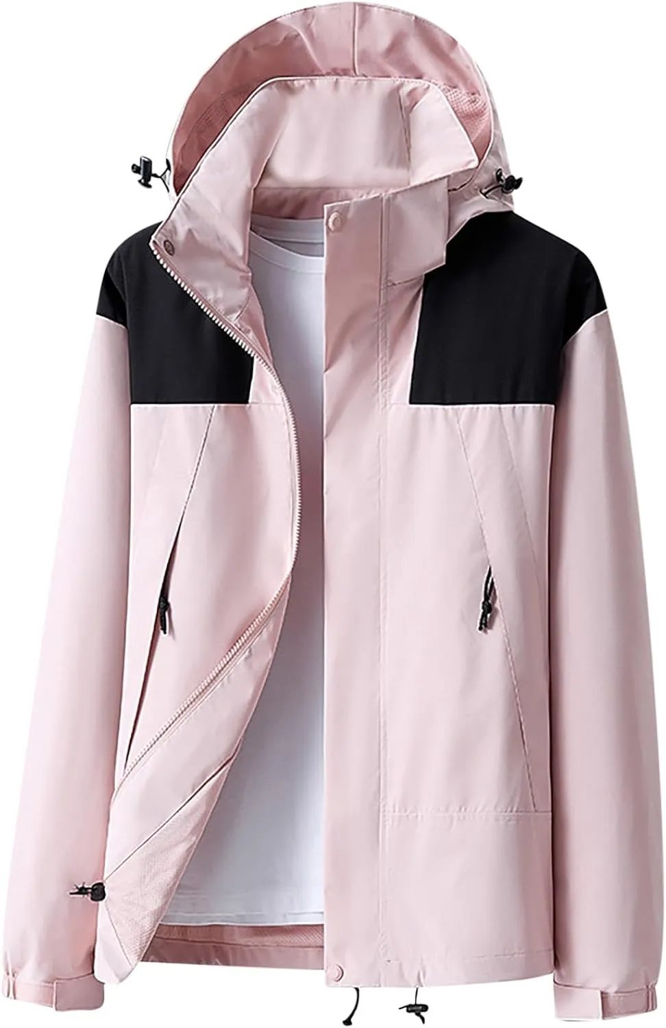 Men's Lightweight Comfy Casual Jacket Loose Fitted Color Blocking Outdoor Fall Long Sleeved Hooded Camping Jackets
