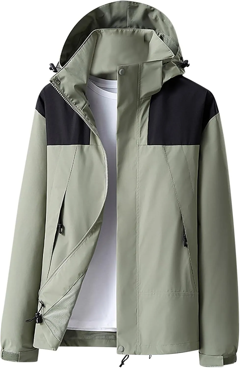 Men's Lightweight Comfy Casual Jacket Loose Fitted Color Blocking Outdoor Fall Long Sleeved Hooded Camping Jackets