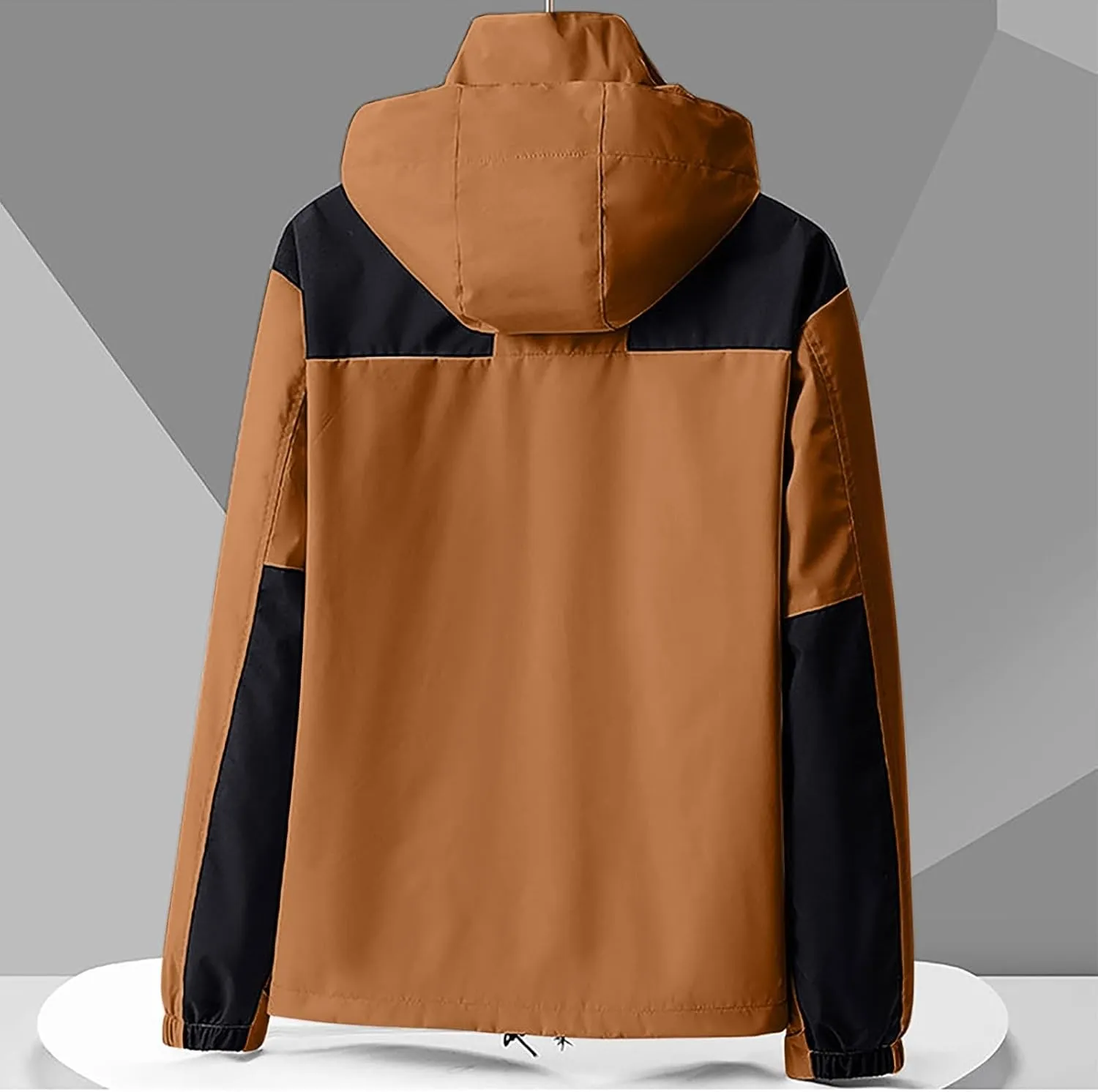 Men's Lightweight Comfy Casual Jacket Loose Fitted Color Blocking Outdoor Fall Long Sleeved Hooded Camping Jackets