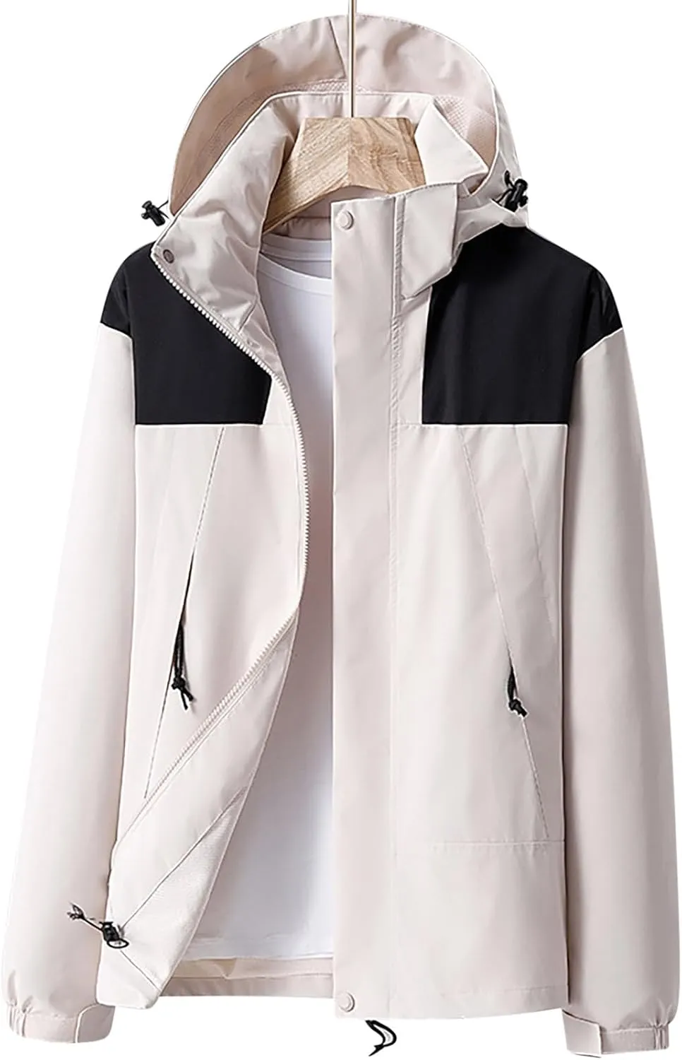 Men's Lightweight Comfy Casual Jacket Loose Fitted Color Blocking Outdoor Fall Long Sleeved Hooded Camping Jackets