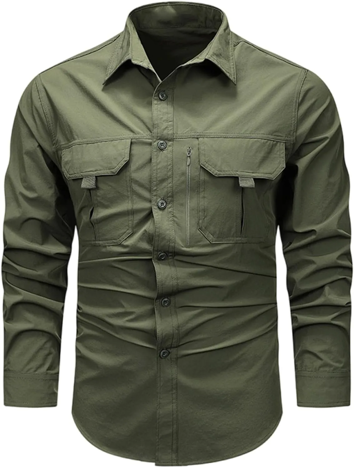 Mens Military Shirts Lightweight Tactical Work Shirt Cotton Button Cargo Shirt Loose Fit Outdoor Hiking Fishing Shirt