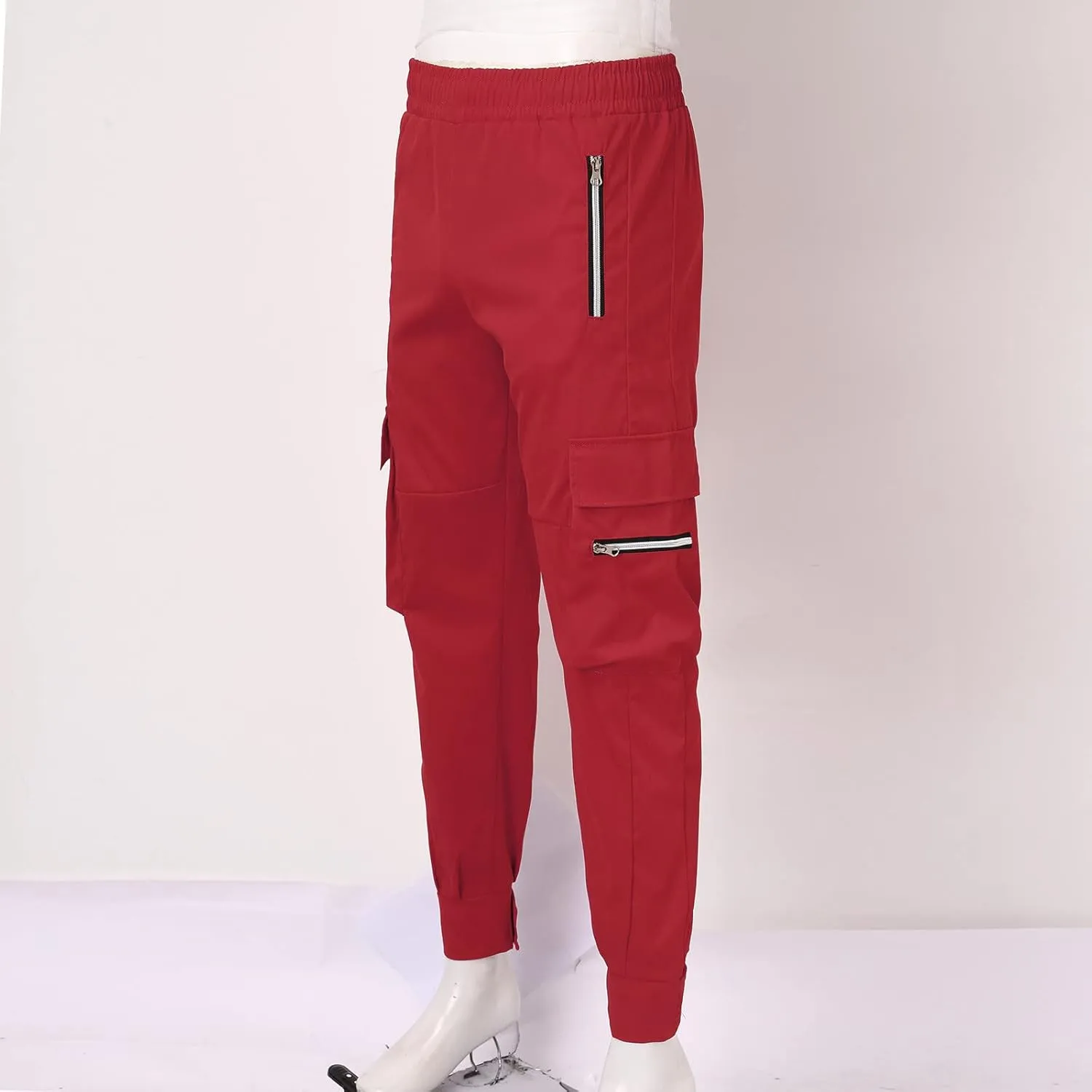 Mens Outdoor Hiking Cargo Pants Cotton Simple Solid Color Leisure High Street Elastic Men Athletic Joggers
