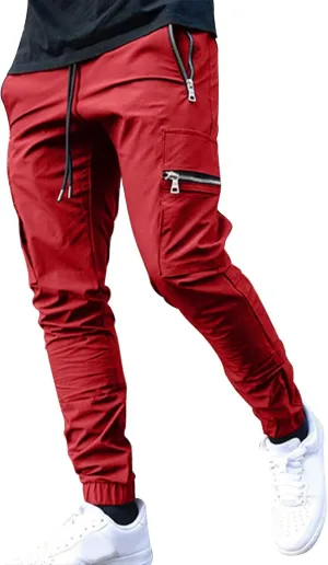 Mens Outdoor Hiking Cargo Pants Cotton Simple Solid Color Leisure High Street Elastic Men Athletic Joggers