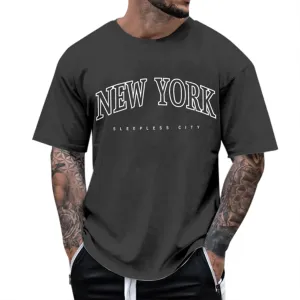 Men's Oversized Graphic Tees Short Sleeve New York Letter Print T-Shirt Summer Causal Crewneck Tee Tops