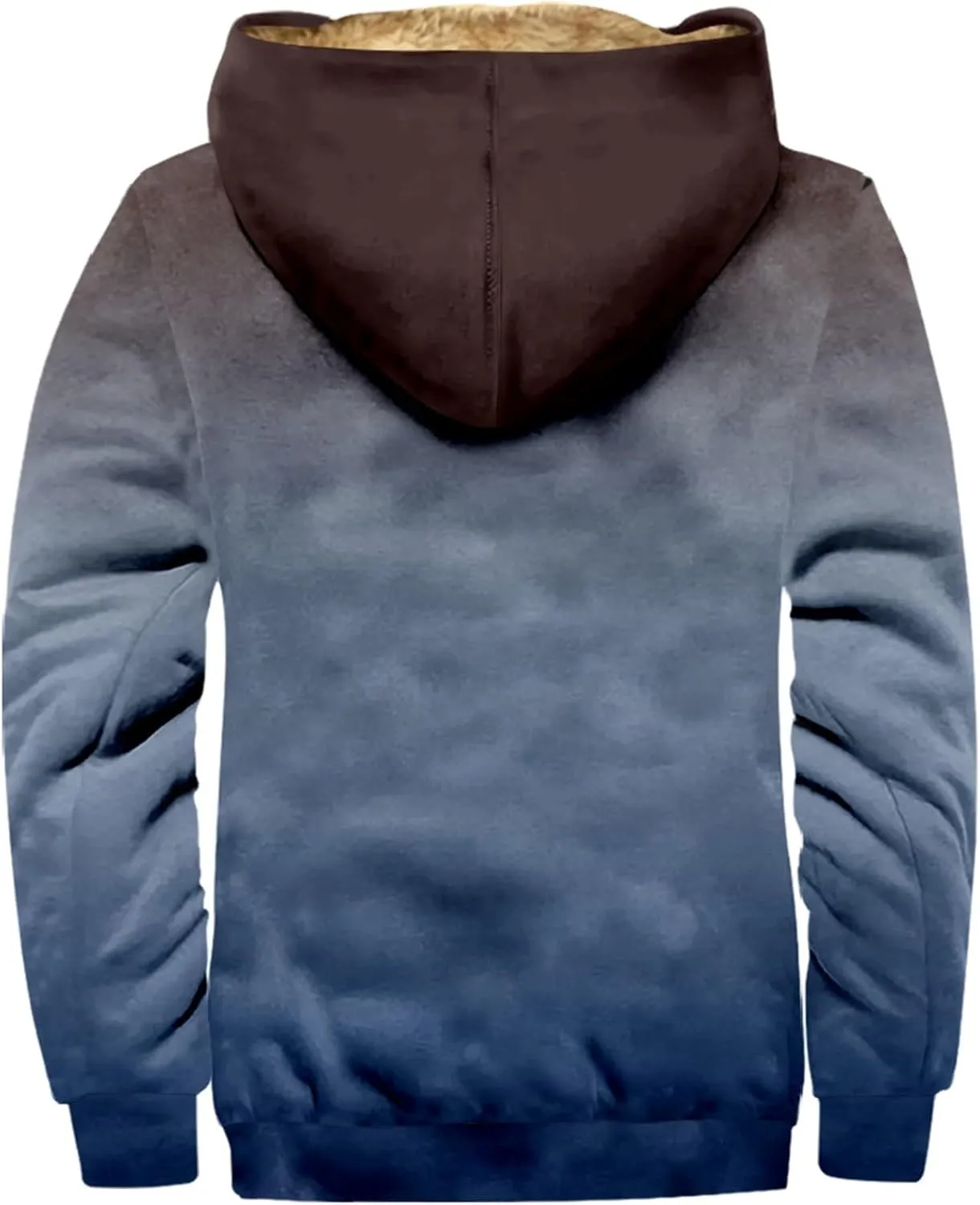 Mens Patchwork Flannel Hooded Jackets Zip Up Sherpa Fleece Lined Warm Hoodies Big and Tall Fuzzy Winter Coats