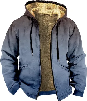 Mens Patchwork Flannel Hooded Jackets Zip Up Sherpa Fleece Lined Warm Hoodies Big and Tall Fuzzy Winter Coats