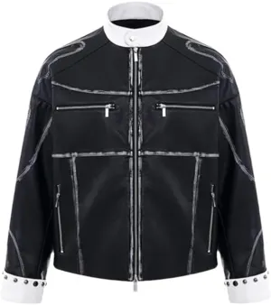 Mens Punk Style Motorcycle Leather Jackets And Patchwork Street Long Wide Leg Casual Pants Set