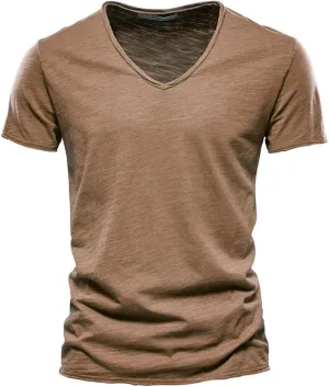 Mens Resort Wear 2025 Short Sleeve T Shirt Trendy V Neck Summer Tee Tops Casual Solid Color Classic T-Shirts