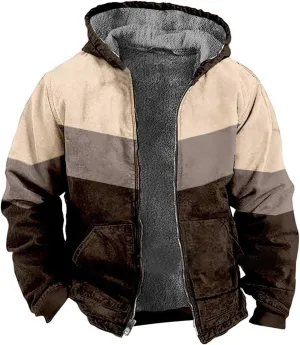 Men's Sherpa Hoodie Jackets Fleece Lined Colorblock Distressed Vintage Trucker Jackets Thick Winter Warm Coats Big&Tall