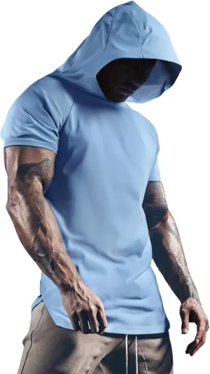 Mens Short Sleeve Hoodie Casual Lightweight Athletic Gym Workout Hooded Shirts Moisture Wicking Muscle Fit Sweatshirt