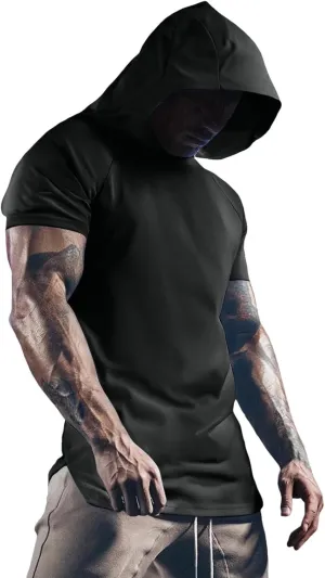 Mens Short Sleeve Hoodie Casual Loose Fit Gym Workout Tshirt Summer Sports Lightweight Training Athletic Undershirt